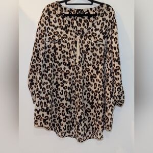 Leopard Print Tunic Blouse - Beige/Black